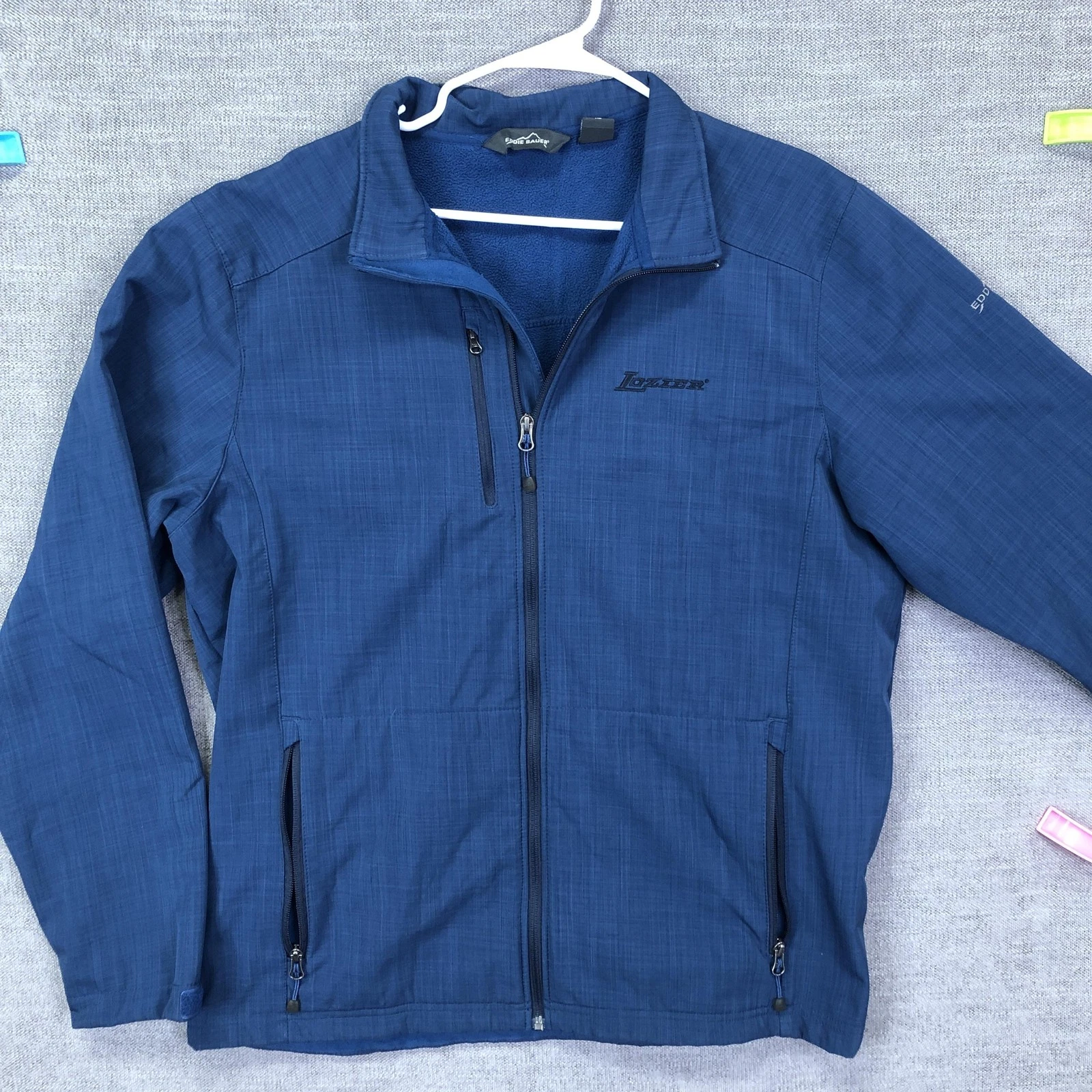 Eddie Bauer Jacket Mens XL Blue Softshell Full Zip Fleece Lined LBL-EB1005