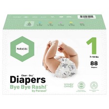 Parasol Clear+Dry Natural Disposable Diapers Size 1, 88ct RashShield Dual Core 0.25 per diaper