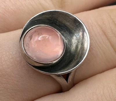 Ring Niels Erik NE From Denmark Silber & Rosenquarz Modernist Vintage Designer 