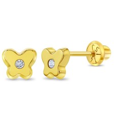 14k Yellow Gold 5mm Cubic Zirconia Butterfly Screw Back Stud Earrings for Girls