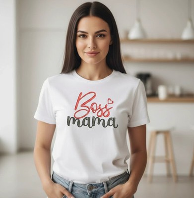 Embroidered Boss Mama T-Shirt - Minimalist Logo - Unisex Classic Fit Cotton Tee