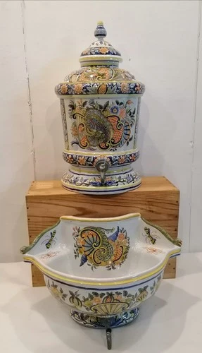 Large Desvres Earthenware Wall Fountain - Mid 20th Century