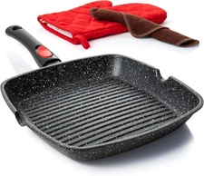 Square Grill Pan for Indoor Cooking, 11-Inch Nonstick Griddle Skillet with Remov