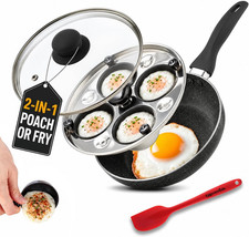 2 in 1 Egg Poacher & 8 Inch Fry Pan, Granite Nonstick Fry Pan Poached Egg Maker