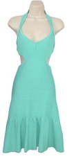 Guess Los Angeles Green V-Neck Halter Style Ribbed Bodycon Dress Size (M)