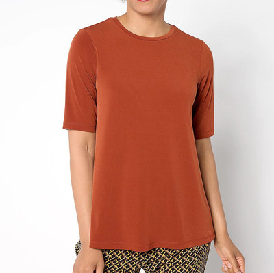 Susan Graver Modern Essentials Size 5X Dark Spice Liquid Knit Crew-Neck Top