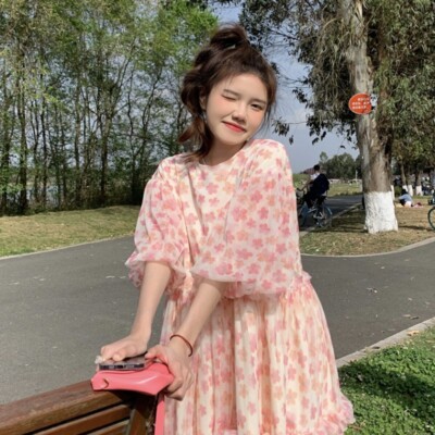 Korean women girls chiffon puff sleeve loose dress sweet student summer |  eBay