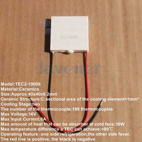 40x40x6.2mm 6A 16V 36W TEC2-19006 Thermoelectric Cooler Peltier Heatsink - Picture 5 of 5