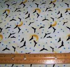 1 yd Northcott Hocus Pocus BATS MOONS on BEIGE 100 Cotton Fabric HALLOWEEN