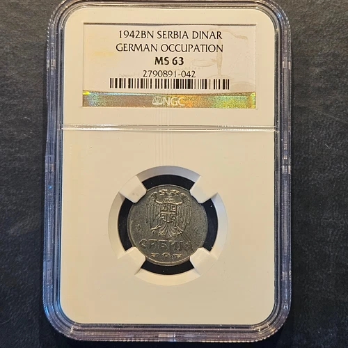 SERBIA 1 DINAR 1942 NGC MS 63