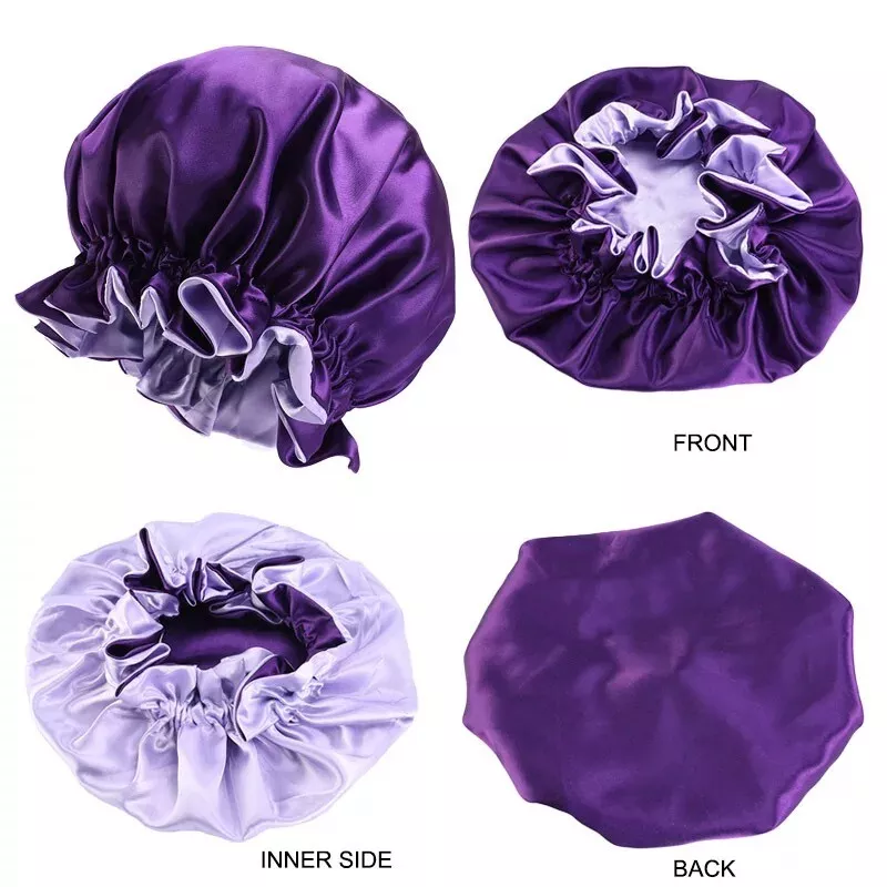 Large Satin bonnet for Curly Hair, Double Layer Reversible Silk Hair Sleep Cap - Image 3 of 4