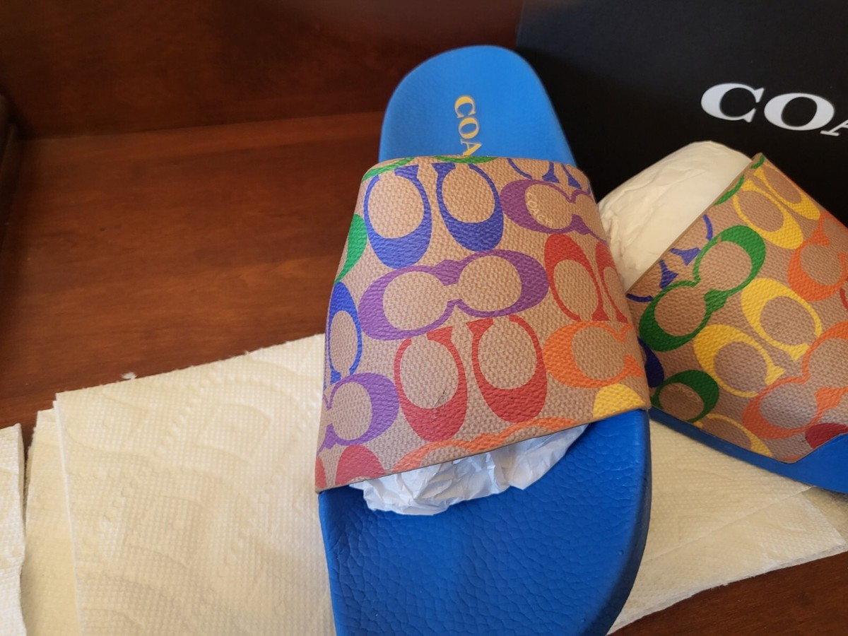 COACH Signature Rainbow Logo Pride Slides Sandals Men