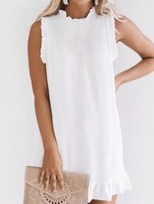 White Ruffled O-Neck Dress 1 Size Small Available