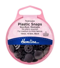 Hemline Tool Less Black Plastic Snap 13mm (10 Sets)
