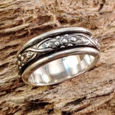 Sterling Silver Raised Design Spinner Ring Band