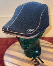 JAMONT MENS BLACK KNIT & LEATHER TRIM CABBIE, OSFM.  VGC.  31