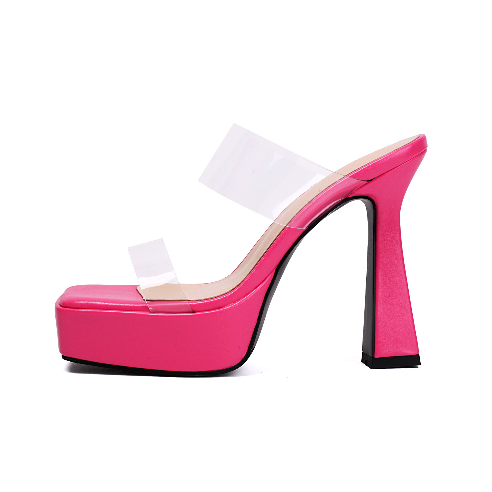 PANTOFOLA D’ORO Ciabatte donna PVC trasparenti quadrate punta aperta tacco alto blocco sandali plateau