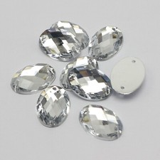 100 Clear Flatback Acrylic Oval Sewing Rhinestone Button 13X18mm Sew on beads
