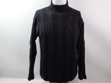 VTG J.CREW 100 HEAVY WOOL ROLL NECK FISHERMAN PULLOVER SWEATER BLACK MEDIUM