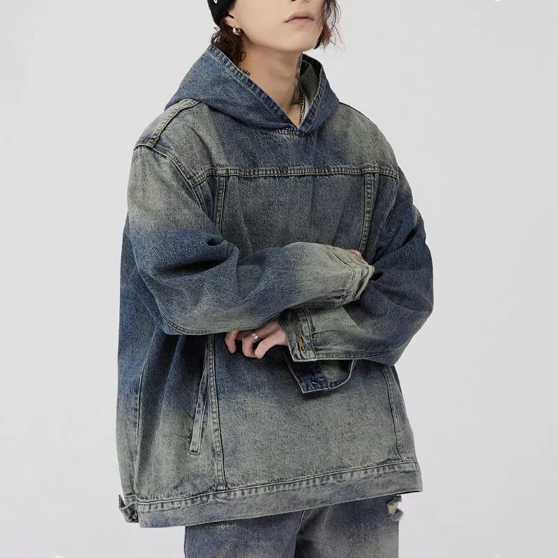 Mens denim shop jacket and hoodie