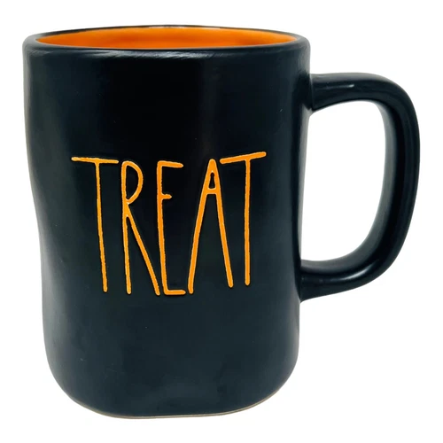 Vintage Magenta Big M Rae Dunn Trick Treat Black Halloween Coffee Mug  EUC