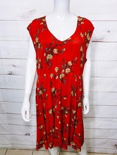 Torrid Womens Floral Challis Skater Dress Size 2 Red V-Neck Sleeveless