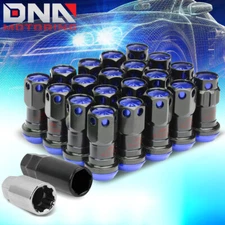 M12x1.25 CLOSED-END 22MM ODx45MM TALL WHEEL/RIM LUG+LOCK NUT+KEY 20PCS BLUE SET