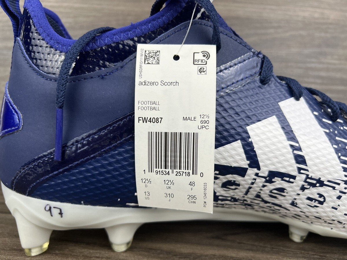 Adidas Adizero Scorch Football Cleats Men\'s 13.5 Navy Blue White FW4087 NWT Adidas Adizero Scorch Football Cleats White Navy Blue FW4087  main image 3