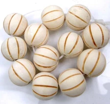 16mm Antique / off White Wood Carved Melon Round Beads natural undyed (12pc) 
