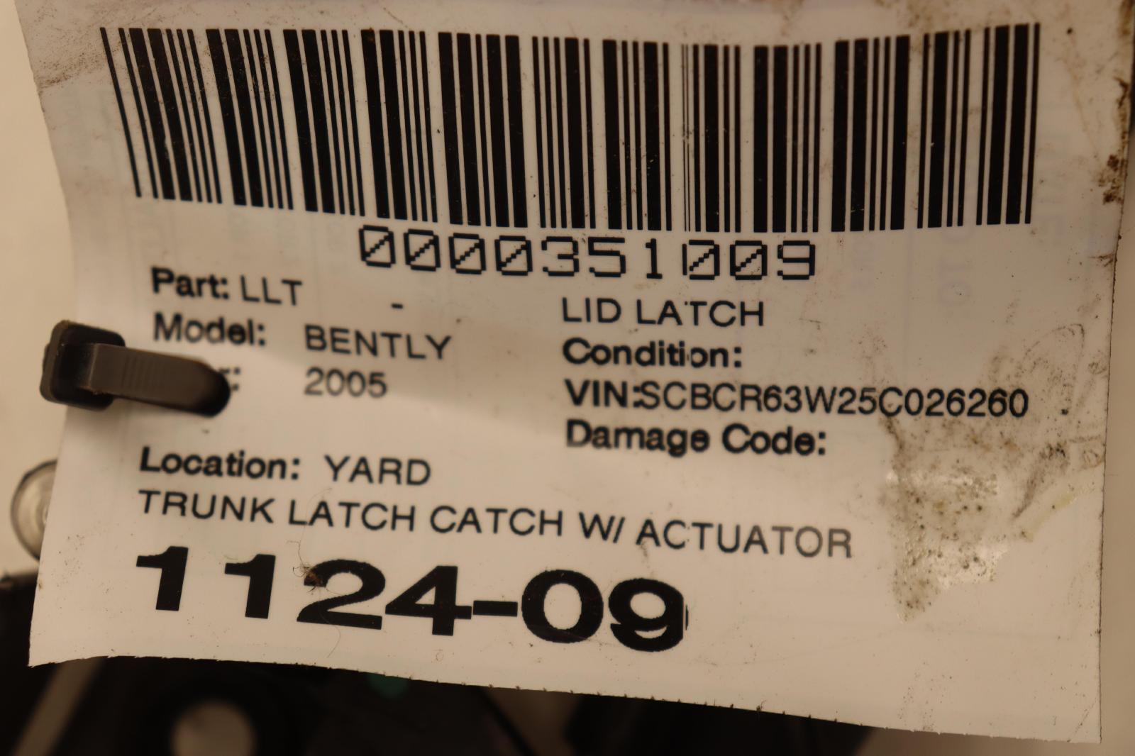 2003-2010 BENTLEY CONTINENTAL GT REAR TRUNK LOCK LATCH CATCH W/ ACTUATOR OEM