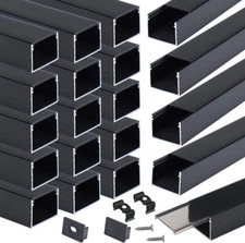 Muzata 20 Pack 3.3FT Plus-Size LED Channel System for Waterproof Smoky Black Cov