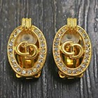 Oval Rhinestone Clip Earrings #9844a Rise-on Christian Dior Gold Plated Cd Logo