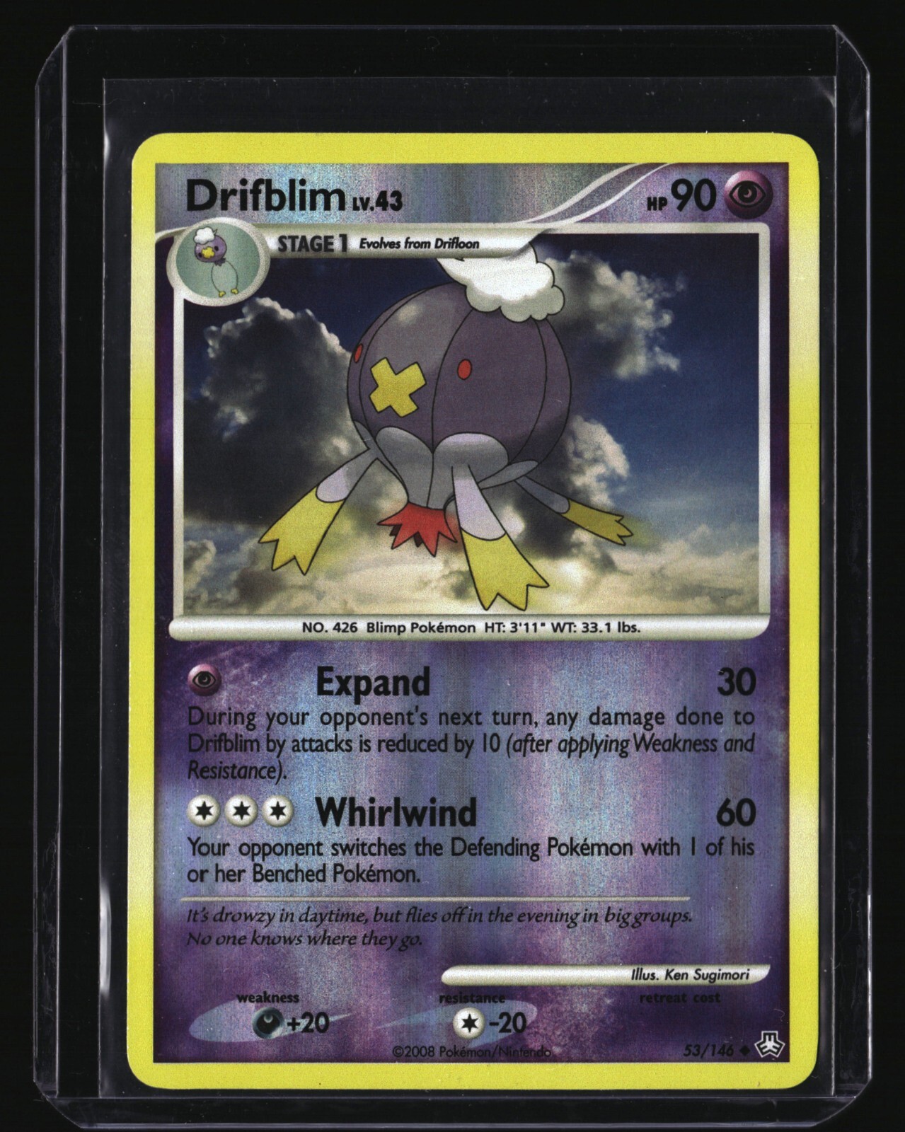 Pokemon DRIFBLIM 53/146 Reverse Holo (2008 Legends Awakened) LP/Light Play