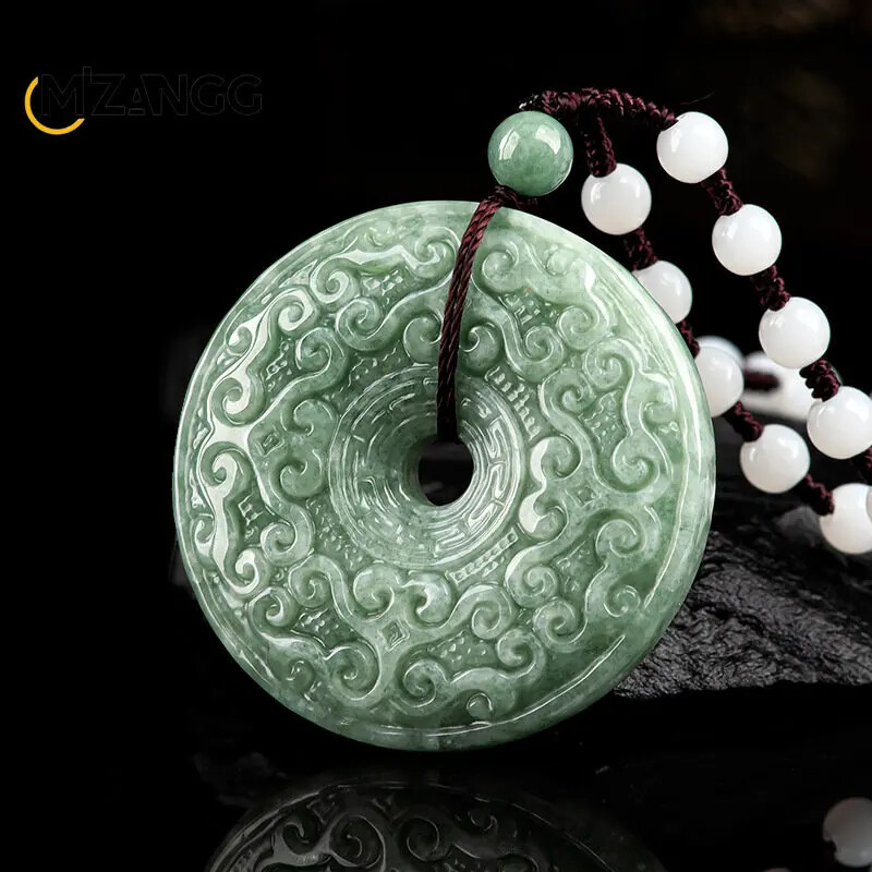 Authentic Natural A Goods Jadeite Bean Green Antique Ruyi Pattern Peace Buckle