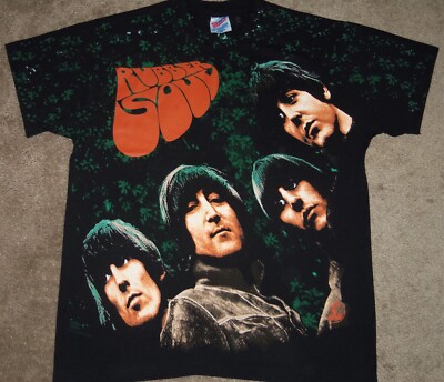 VINTAGE 90's THE BEATLES RUBBER SOUL HANES ALL OVER PRINT AOP ROCK