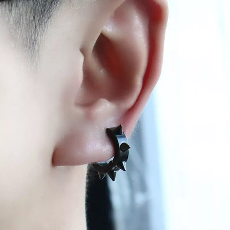 Rock Women Men Earrings Ear Studs Spike Rivet Hoop Huggie Halloween Cosplay Gift