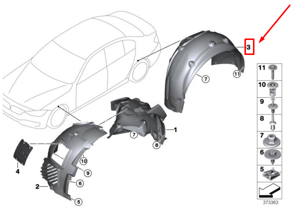 BMW 3 F30, F80 Rear Left Inner Fender 8055729 51718055729 NEW 