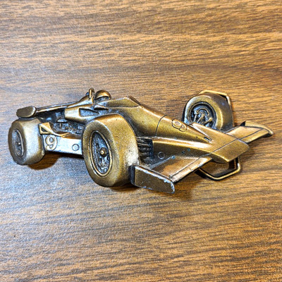 Vintage 1979 Indiana Metal Craft Race Car Clip Belt Buckle Bronze Metal D295 