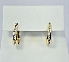 14k Yellow Gold Natural Diamond Oval Hoop HUGGIE EARRINGS 5/8" Hinged
