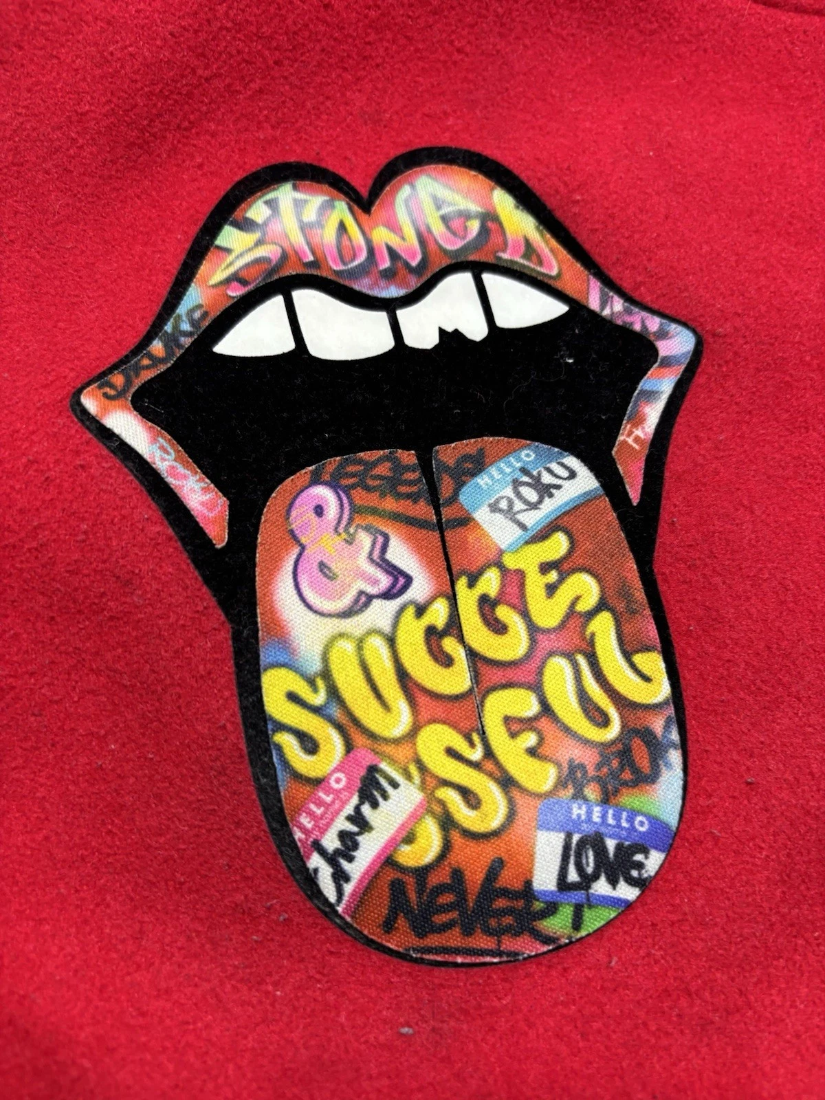 Roku Studio Stoned And Successful Varsity Jacket Red White Mouth Tongue Men’s S image 4