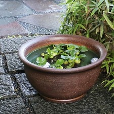 Shigaraki Ware 18-Go Carved Bell-Shaped Water Basin (Fish Bowl)