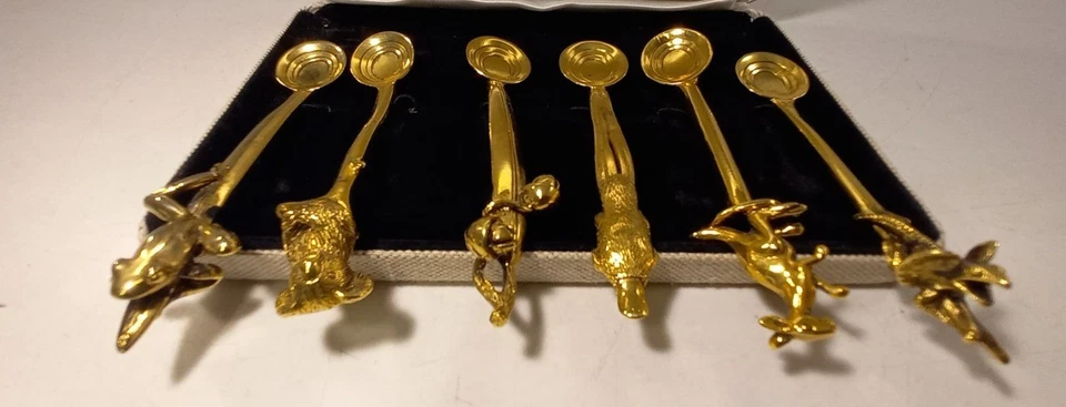 David Jones Gold Plated Spoons Set of 6 Animal Design Frog Koala Platypus Boxed - Image 3 of 4
