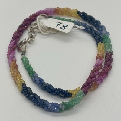 Edelstein Perlenkette Twist Regenbogen Silber Verschluss Saphir Rubin Smaragd