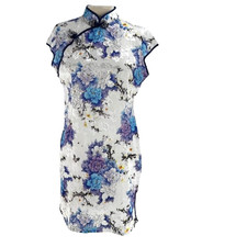 Cheongsam Qipao Dress Women's Large Purple Floral Asian Oriental Traditional