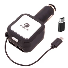 Retractable Car Charger 4.8Amp 2-Port USB USB-C Adapter DC for Smart Phones