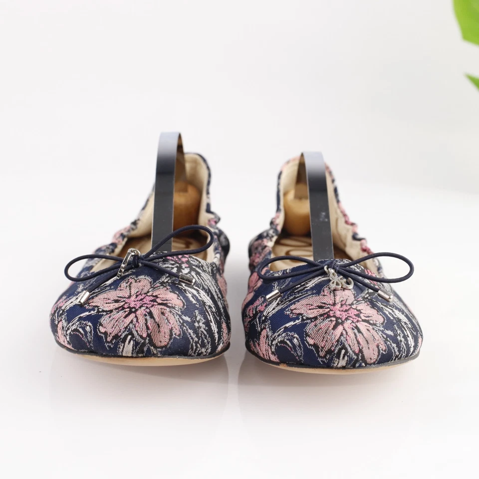 Zapato Sam Edelman Mujer Felicia Ballet Plano Talla 9 Azul Rosa Floral Satén Lazo Foto 3 de 4