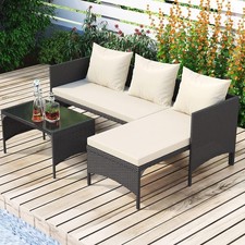 Rattan Garden Sofa Armchair Chair Settee Patio Garden Set Corner L Shaped Black