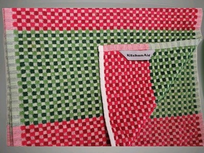 Set Of 2 KitchenAid Striped Hand Dish Towel *Red/Green Christmas 26x15'' Cotton