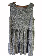 Tahari Womens Green Paisley Jersey Dress 2X Sleeveless Knit Tiered Midi Beach