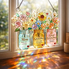 Personalized Floral Acrylic Suncatcher Mom Grandma Gift Decor